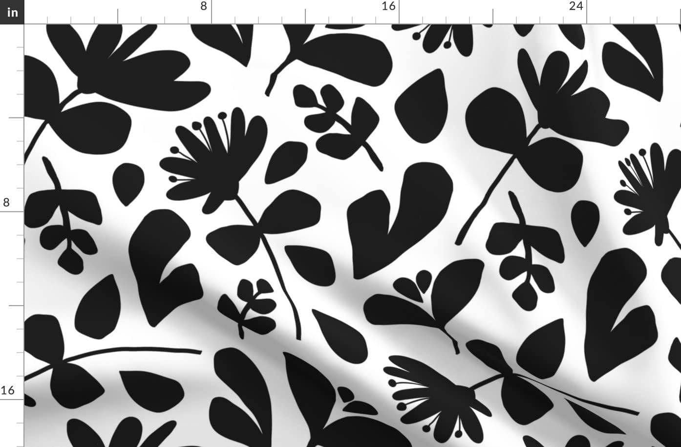 Spoonflower Fabric - Floral Silhouette Flowers Black White Leaves Hand Large Botanical Fern Printed on Organic Cotton Sateen Fabric by The Yard - Sewing Quilting Apparel Home Decor