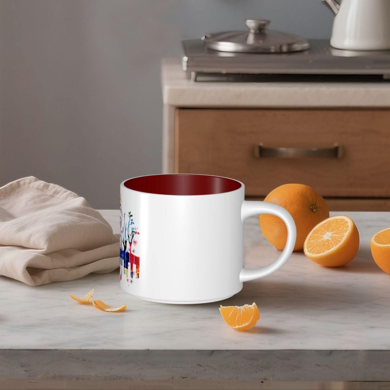 Bunte Klaviertastatur-Musiknoten-bedruckte große Keramik-Tassen Kaffeetasse