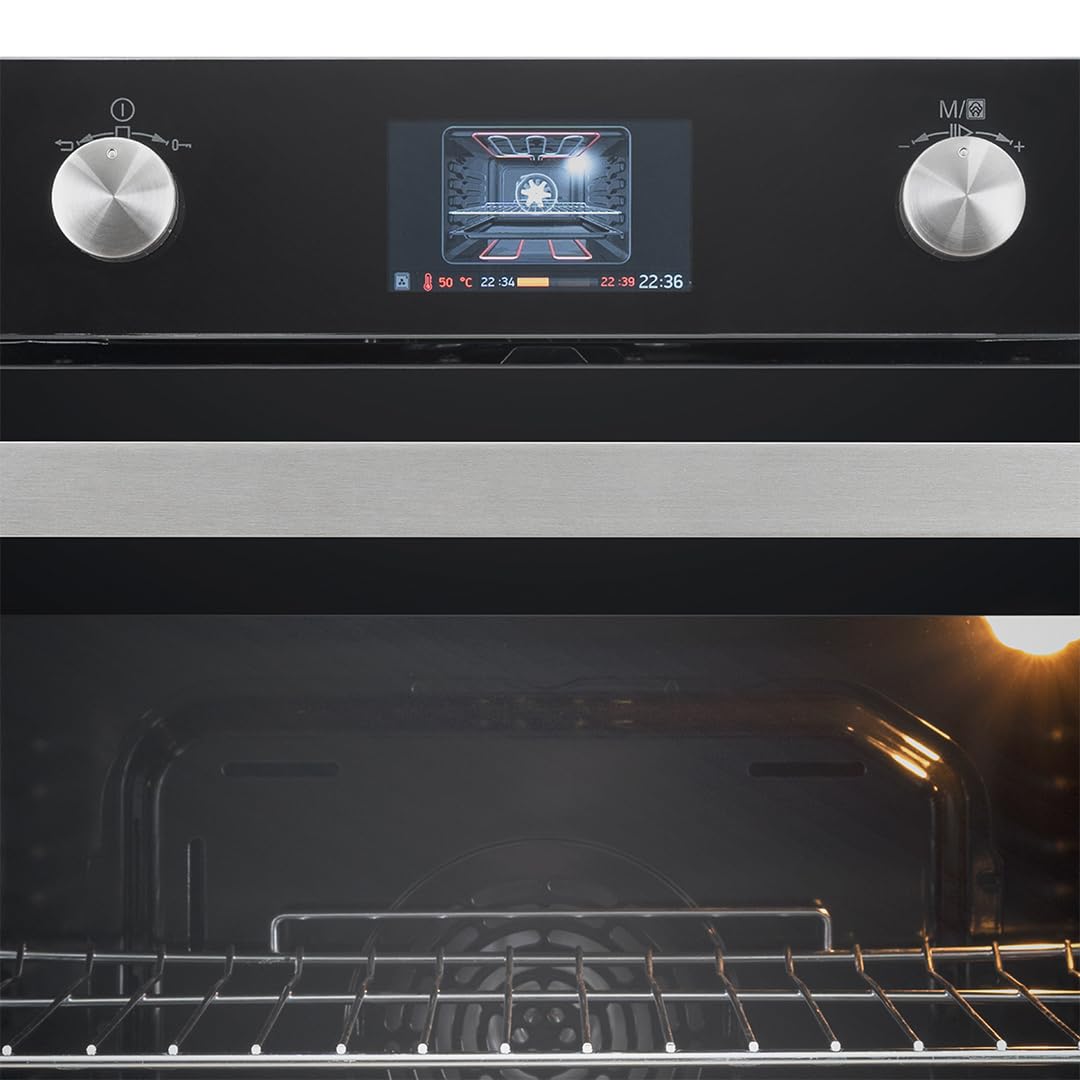 Aspes Horno Multifunción Vapor Cristal negro AHE1400VP. Capacidad 78 Litros, 1200W, 12 Programas, Interior Esmaltado, Fácil Limpieza, Eficiencia Energética Clase A