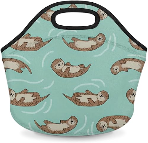 River Otter - Bolsa de almuerzo de neopreno con cremallera suave, portátil, reutilizable, aislada, bolsa de almuerzo para adultos, mujeres, hombres,