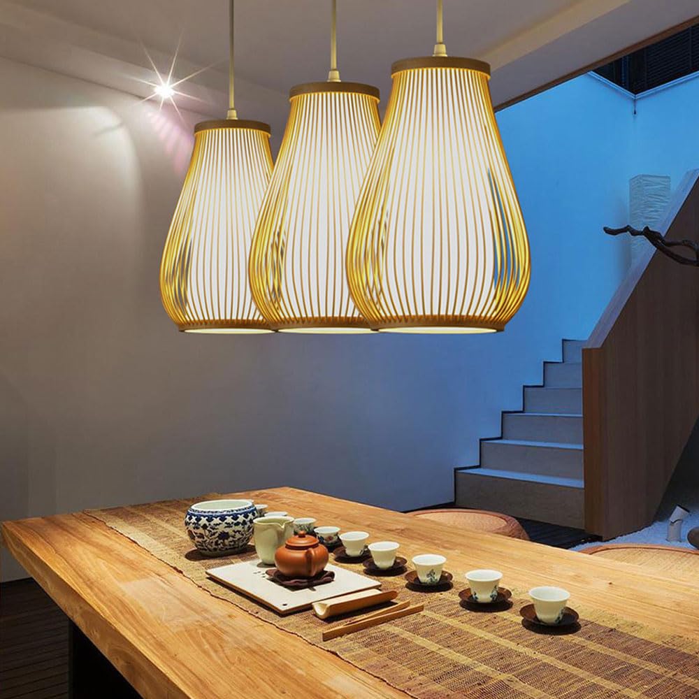 E26/27 Portalámparas Lámpara de Mimbre Lámpara de Mimbre con Forma de Florero La Longitud del Cable de Luz Es Ajustable, Lámpara Colgante de Bambú Pasillo, Sala de Estar, Dormitorio Luces Colgantes de