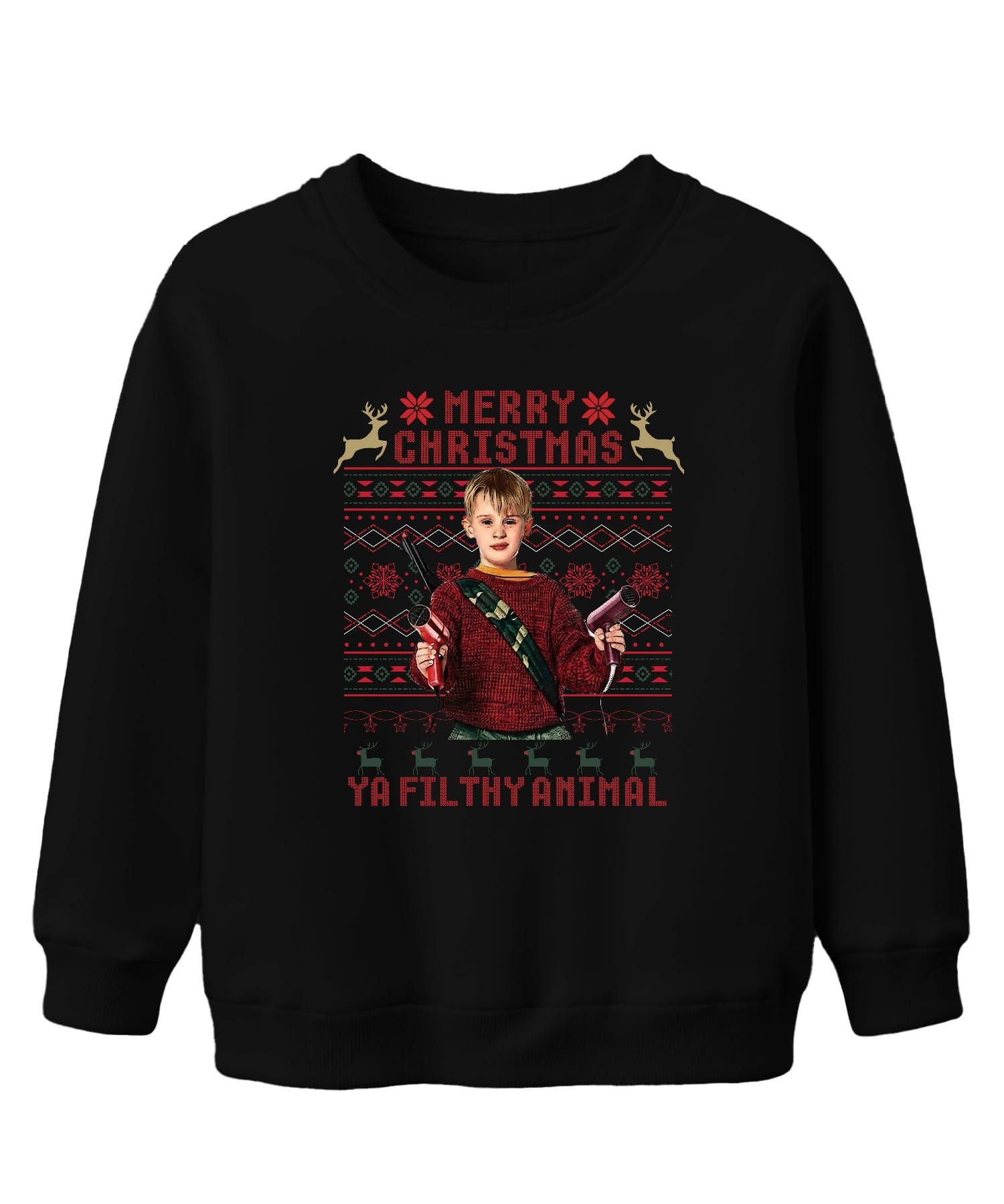 Merry Christmas Ya Filthy Animal Christmas Kevin Cult Humour Unisex Children's Sweatshirt Pullover, black, 152