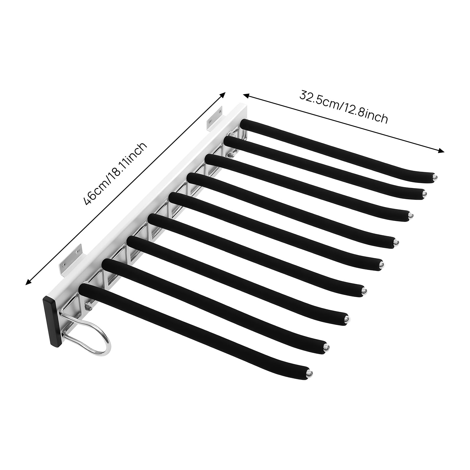 9-Stangen-Hosenbügel für die Seitenmontage Hosenhalter ausziehbar, Wandmontierter Hosenbügel mit Flocking, leiser Push-Pull-Schiene, belastbar 14-16kg Aufbewahrung für Hosen, Krawatten, Schals