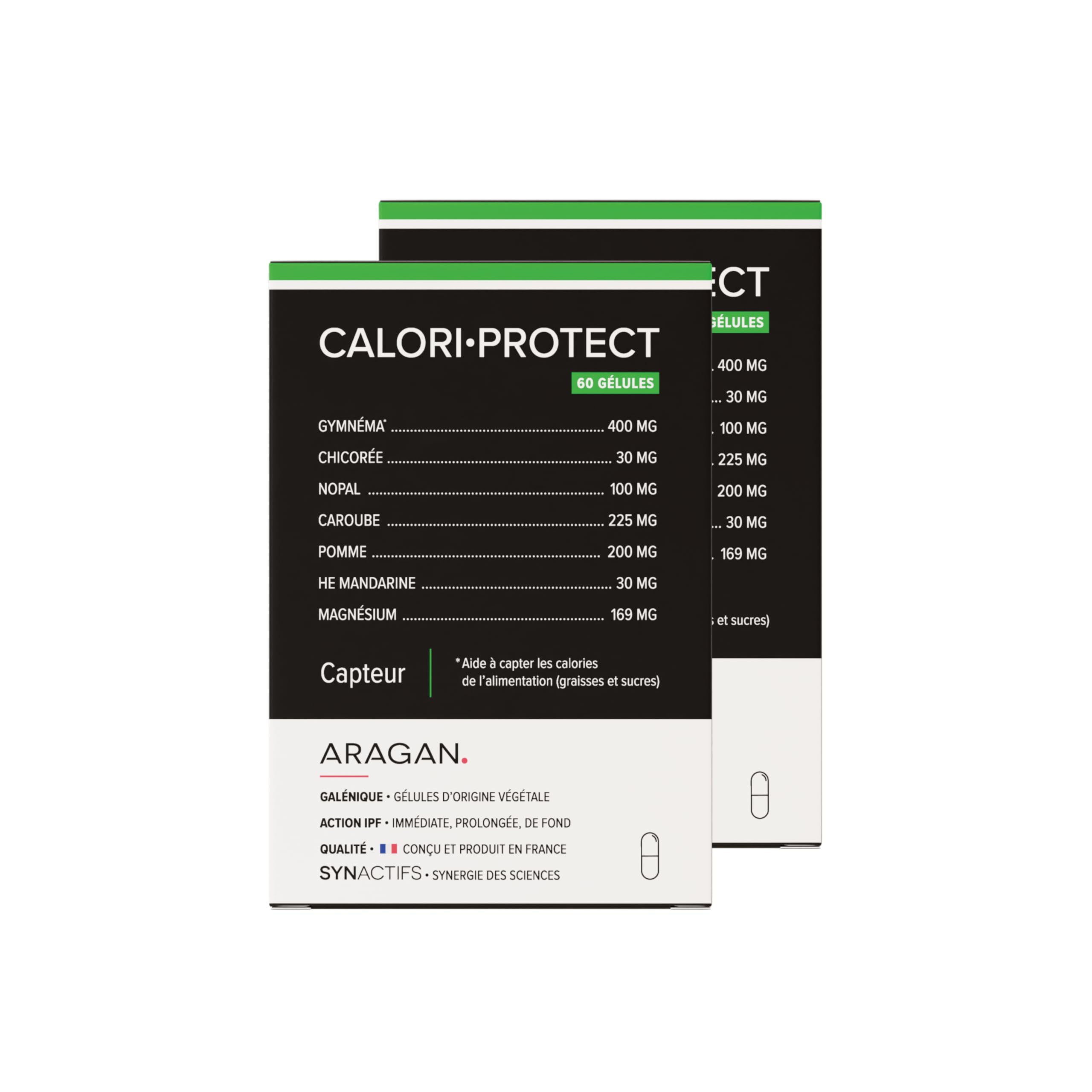 ARAGAN - Synactifs Lot de 2 CaloriProtect - Complément Alimentaire Minceur - Gymnema, Poudre de Caroube, Nopal, Huile Essentielle de Mandarine - 120 gélules - 1 à 4 mois de prise - Fabriqué en France