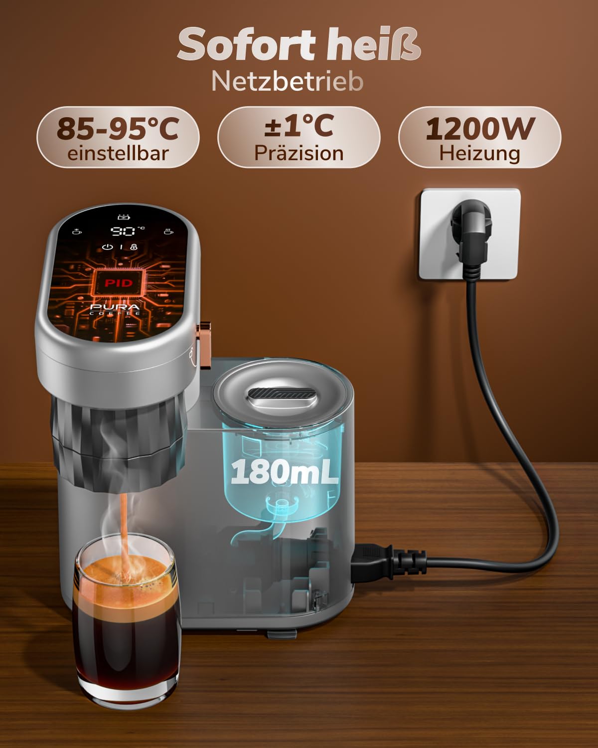 Kompakte Espressomaschine 20Bar Touchscreen einstellbare Temperatur 85-95°C tragbare Akku Kaffeemaschine für Camping