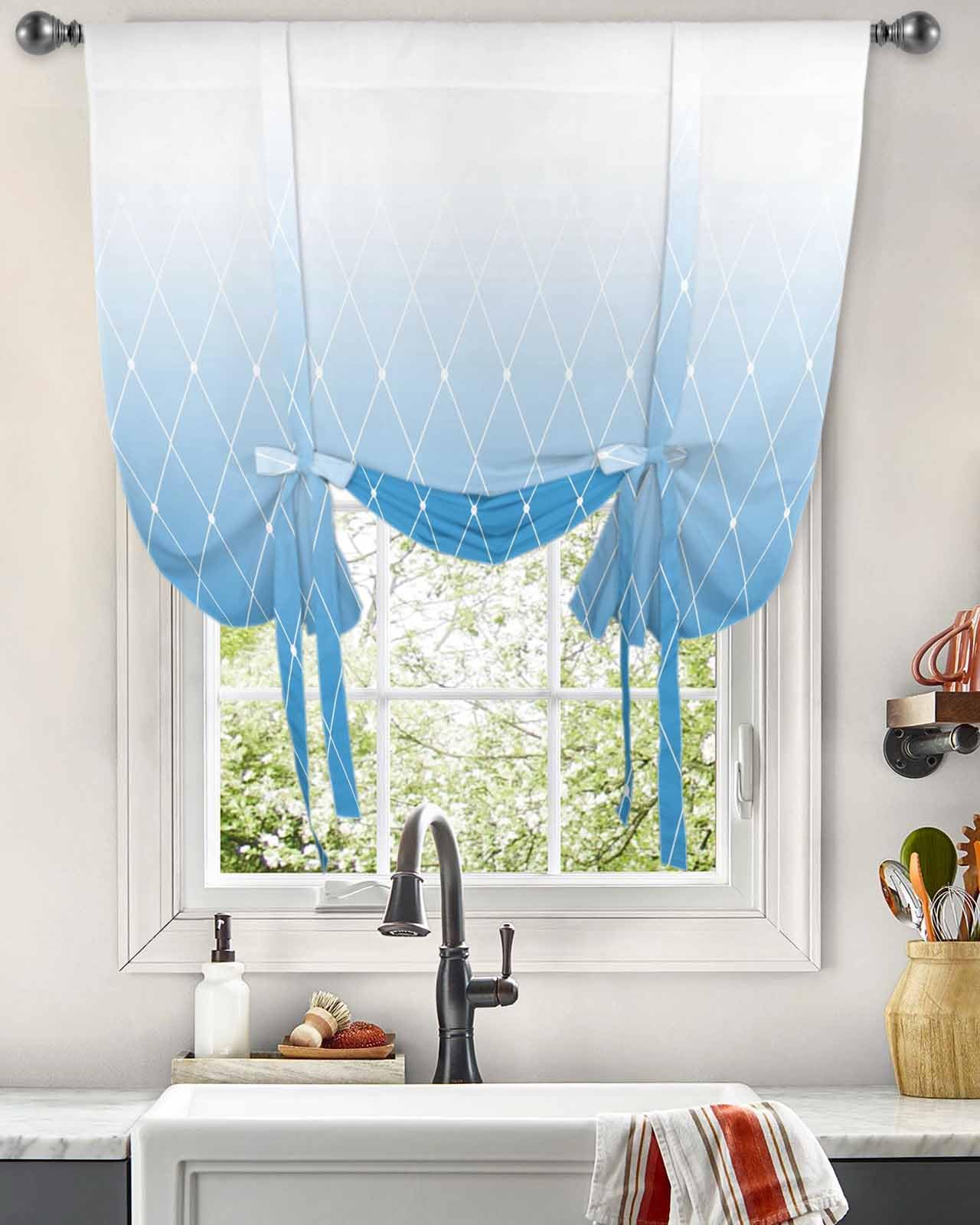 ARTSHOWING Blue Tie Up Curtains for Windows 63 Inch Length Balloon Curtains Kitchen Adjustable Balloon Window Shade Modern Abstract Geometric Tie Up Valance Bathroom Curtain Window 42