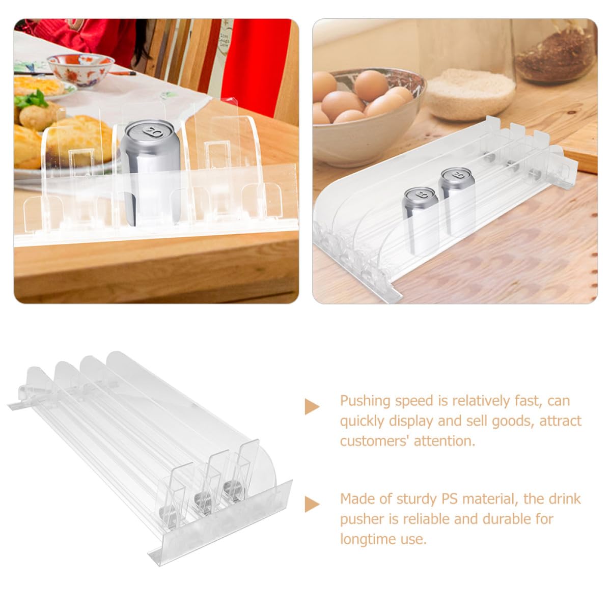 Distributeur Automatique Coulissant 36 CM pour Boissons et Cosmétiques Poussoir de Rayonnage Plastique 3 Pièces Réapprovisionnement Simplifié en Magasin