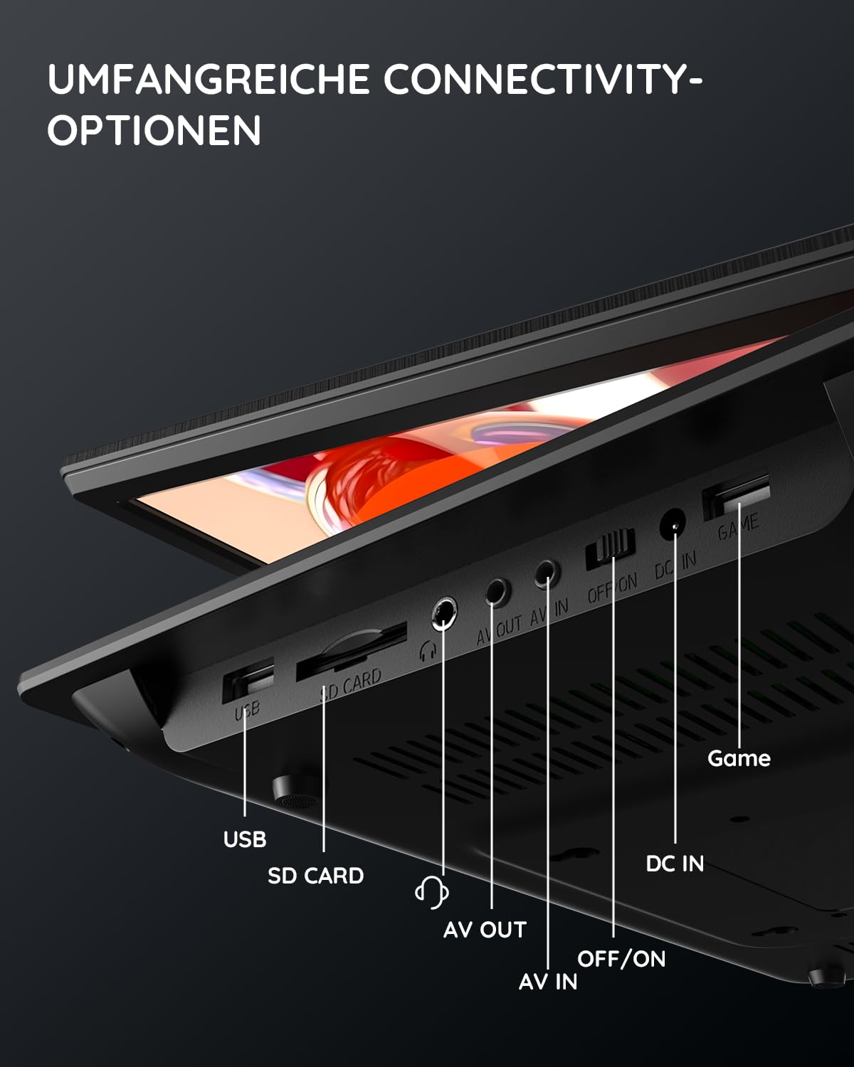 Boifun 15,7 Zoll tragbarer DVD-Player mit 14,1 Zoll HD-Bildschirm, 6 Stunden Akkulaufzeit, unterstützt USB/SD-Karten/TV-Synchronisation und mehrere Disc-Formate, Dual-Lautsprecher, Schwarz