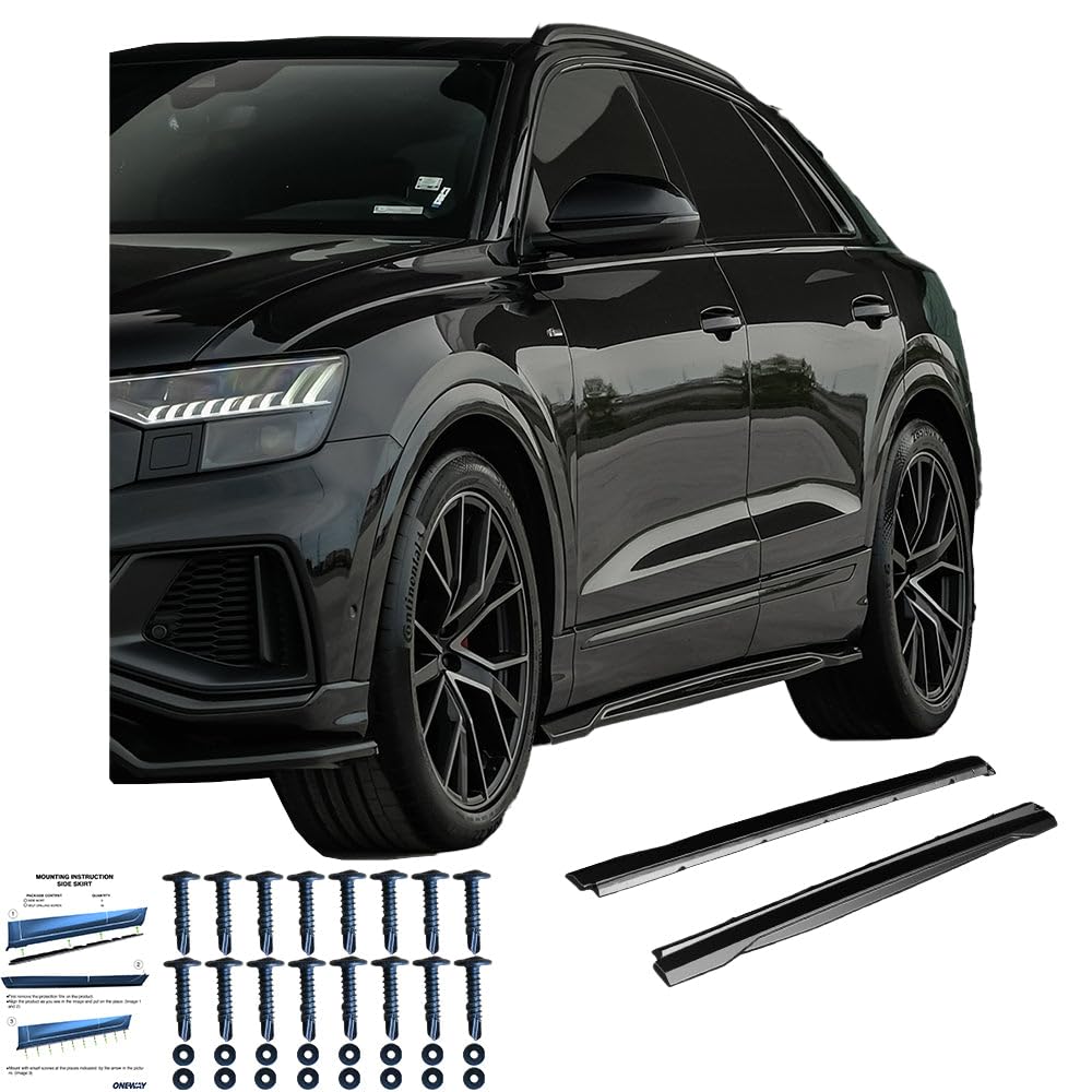 Set minigonne laterali Oneway compatibili con Audi Q8 S-Line e SQ8 MK1 2018-2023 - Nero lucido
