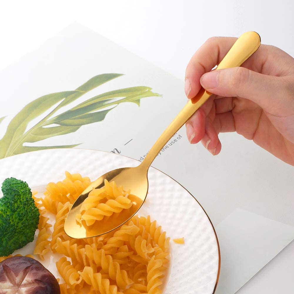 MINGYU Gold Teaspoons Set Of 12 - 6 Inch Stainless Steel Dessert Spoons, Dishwasher Safe