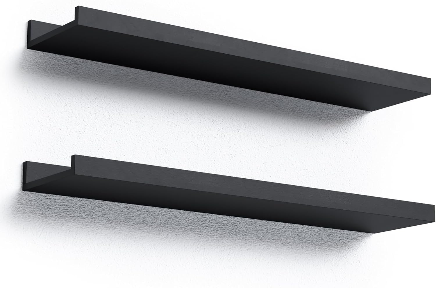RICHER HOUSE Black Floating Shelves for Wall Set of 2, 60 CM Wood Floating Shelves Modern for Photo Ledge Display Wall Decor