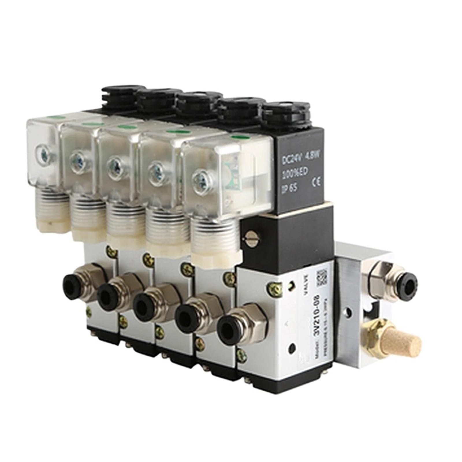 Bloque de electroválvula neumática 3V210-08, 220 V, 24 V, opción múltiple, con silenciador, base de montaje, colector, 2/3/4/5/6 filas, 3 puertos(2 Row 6mm fitting,AC220V)