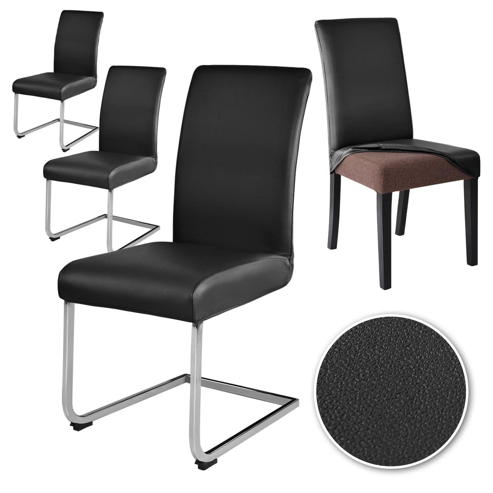 JQinHome 4 Coprisedie Da Pranzo Elasticizzati, Geometrici Nero - Perfetti Per Sedie Parsons, Lavabili In Lavatrice