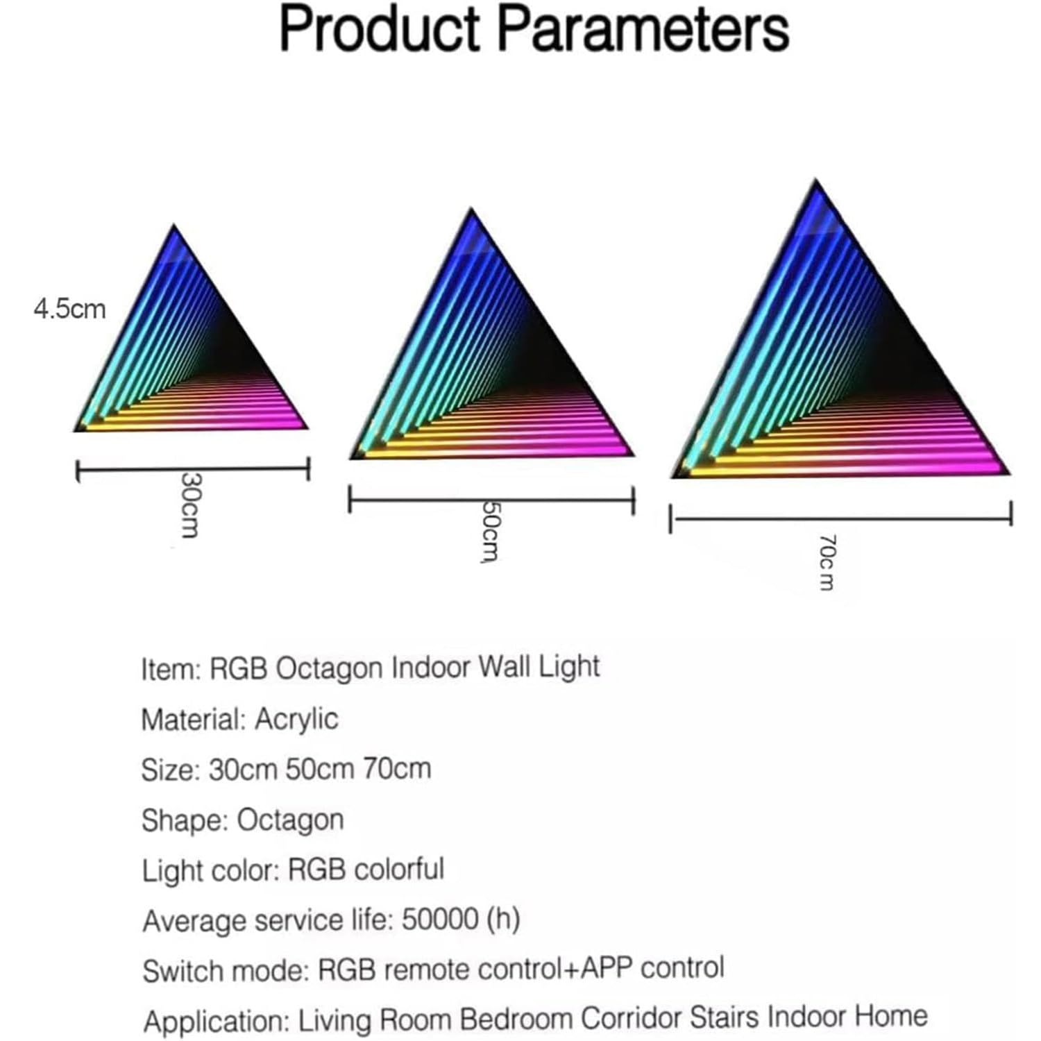 Futuristische RGB-Unendlichkeitsspiegel-Wandleuchte, 3D-Tunnel-LED-Lampe mit mehrfarbigem Verlauf, ideal für Gamer-Zimmer, Bar, KTV, Party-Hintergrunddekoration A50cm