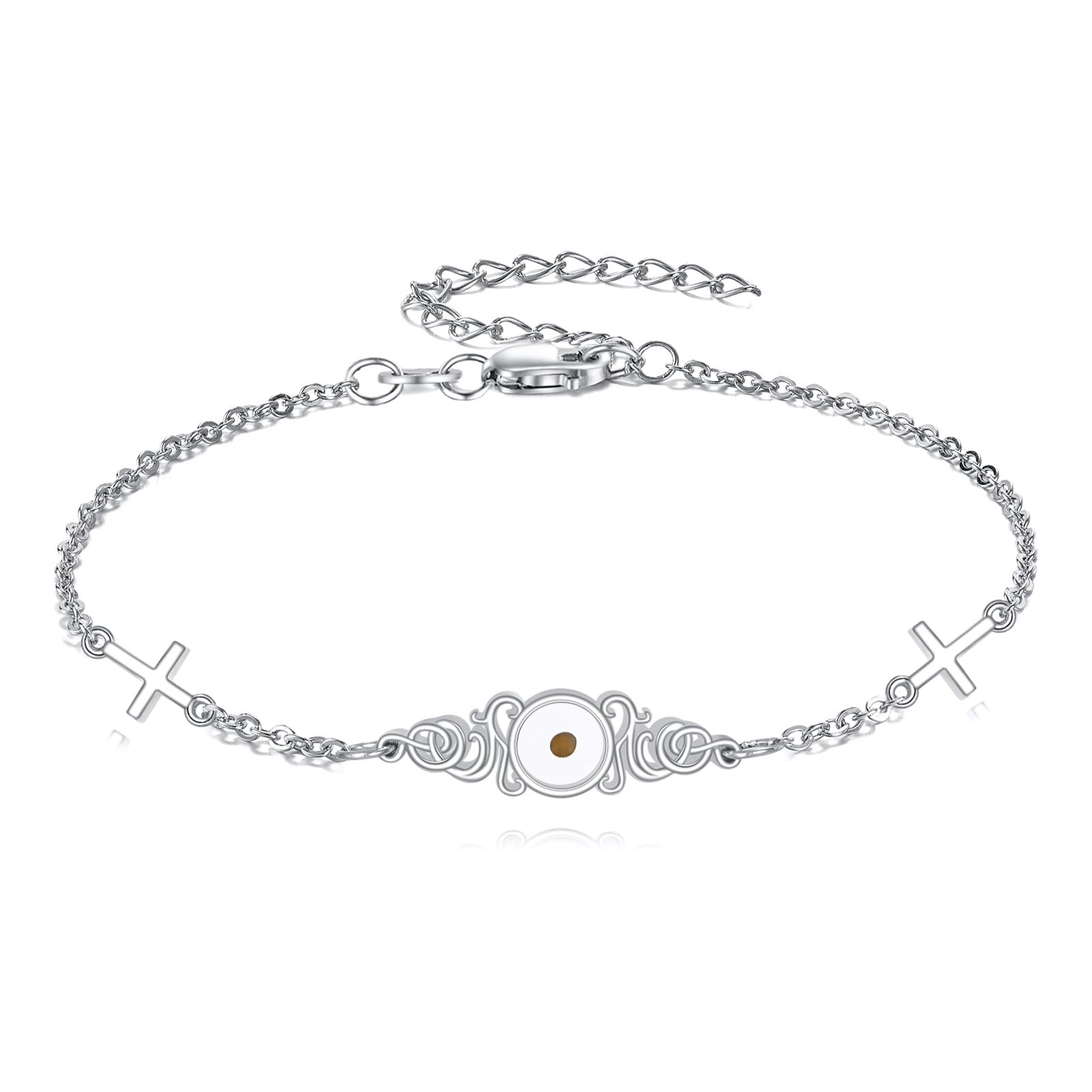 AOBOCO Mustard Seed Bracelet 925 Sterling Silver Cross Bracelets Christian Faith Jewelry Gift for Women
