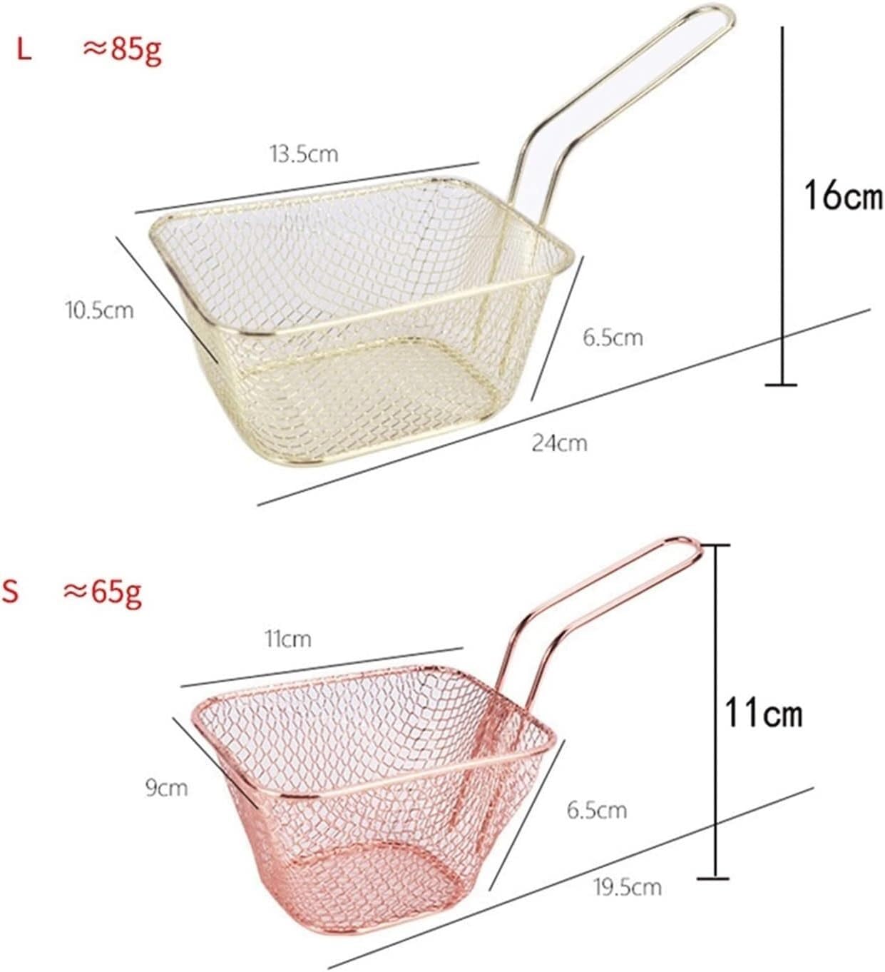 Fried basket, Stainless Steel Large French Fries Food Strainer Basket(Pink)