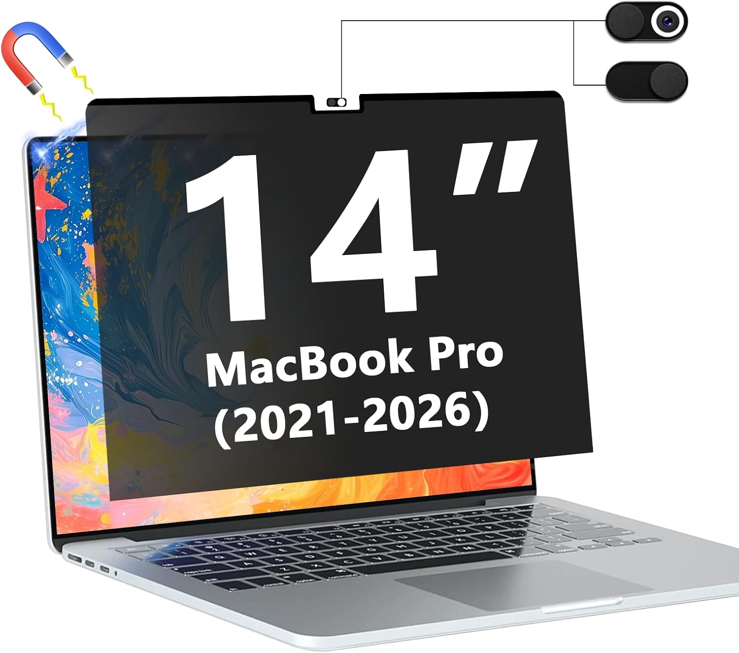 Magnetic Privacy Screen Protector for MacBook Pro 14 Inch 2021-2026 (M1/M2/M3/M4/M5/Pro/Max), Removable Anti Spy Glare Blue Light Shield, 14.2" Mac Laptop Privacy Filter