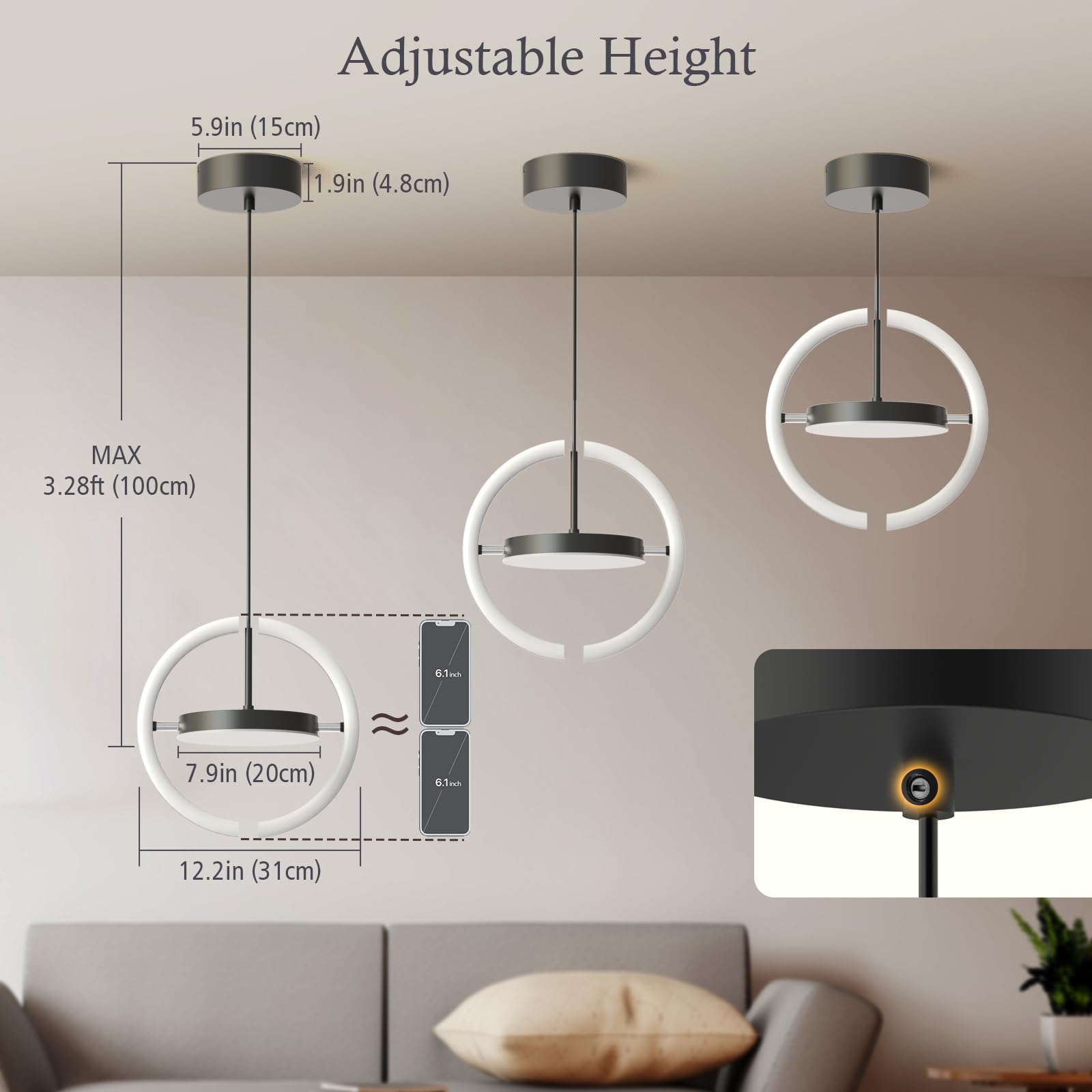 FIMEI Moderna Lampada a Sospensione a LED, Dimmerabile con Lampada a Sospensione Telecomando 3000-6000K Regolabile in Altezza Modello dell'Anello di Saturno per Sala da Pranzo,Soggiorno,Isola Cucina