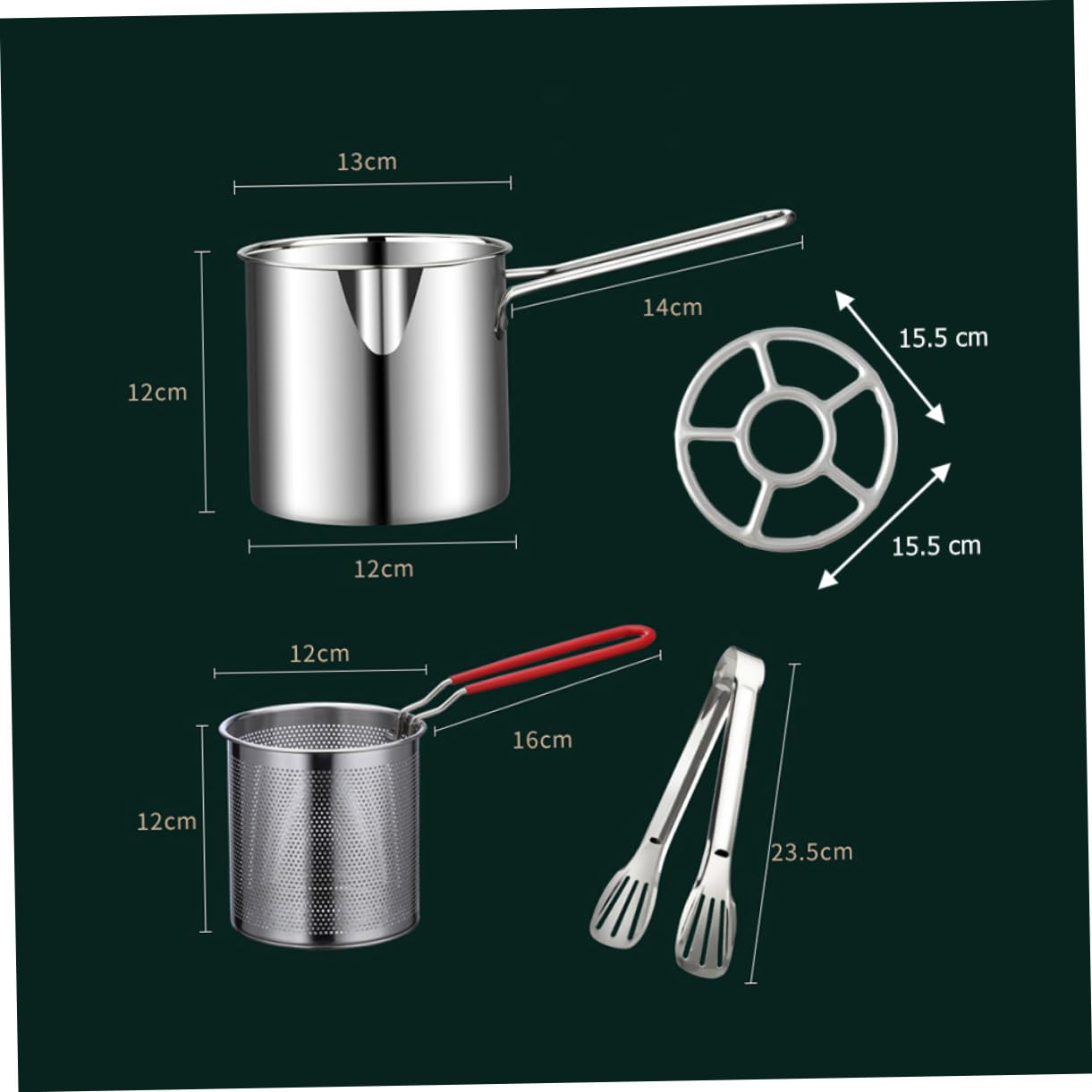 Edelstahl Frittierkorb mit Topf, 1 Satz, Silber, Herd
