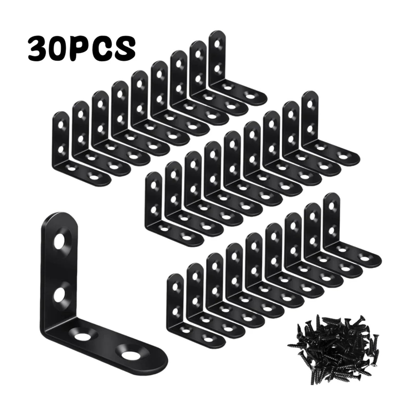 Esquinas en L de acero inoxidable, Placa de soporte en ángulo recto 90° con tornillos acero inoxidable L(LBlack 40X40 30pcs)