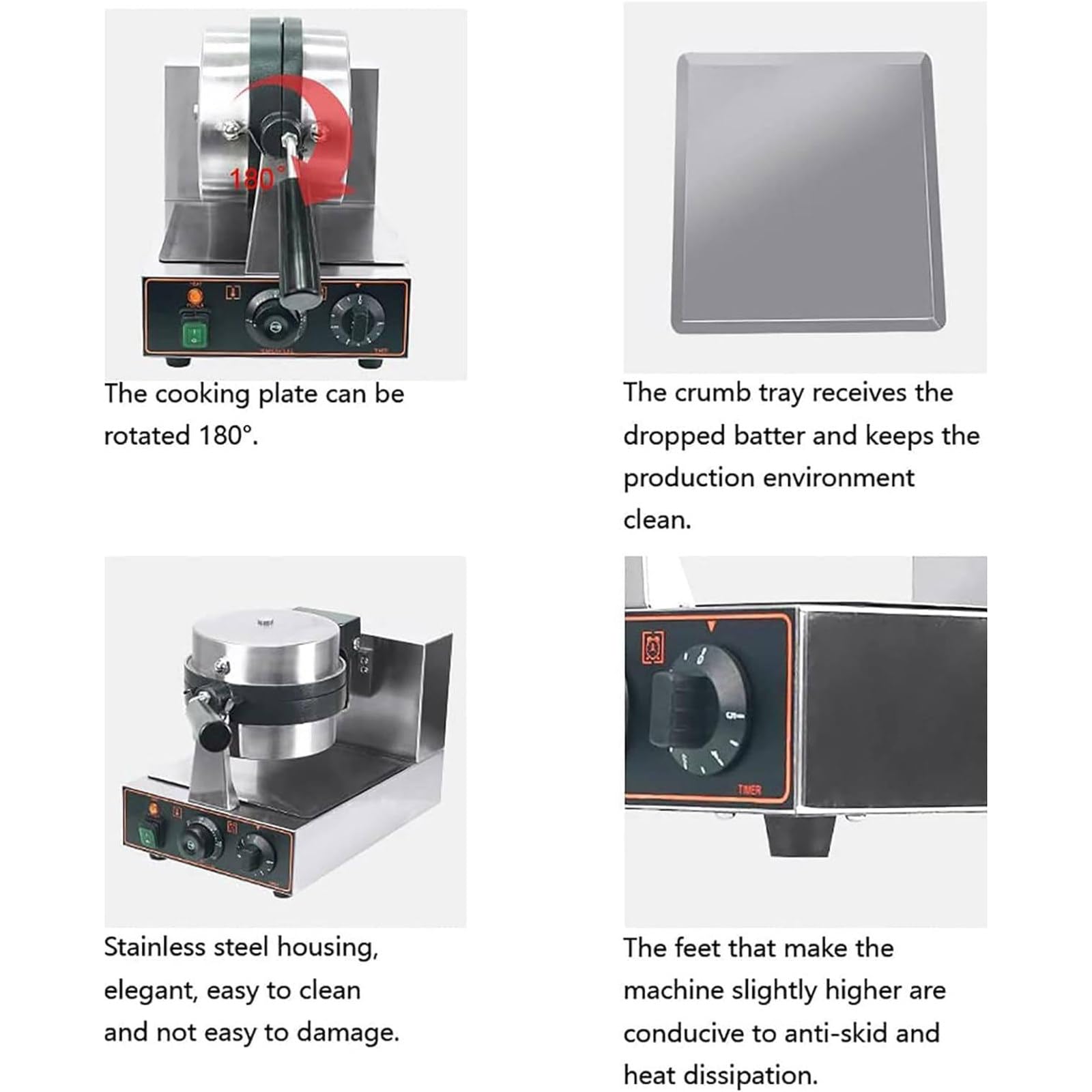 Macchina per Waffle Elettrica, Macchina per Panini, Gelati, Brioche, Hamburger, Macchina per Panini (Piastre Antiaderenti) per Panifici, Ristoranti