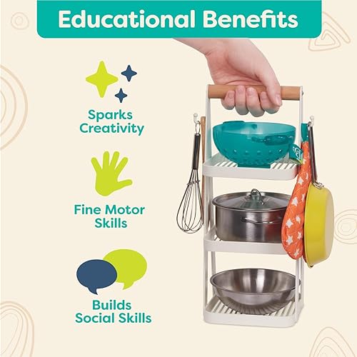 Miniatura 6 de B. toys Juego de mini olla y sartén de chef - Accesorios de cocina de juego de simulación - Incluye olla, sartén y papel - Utensilios de cocina de