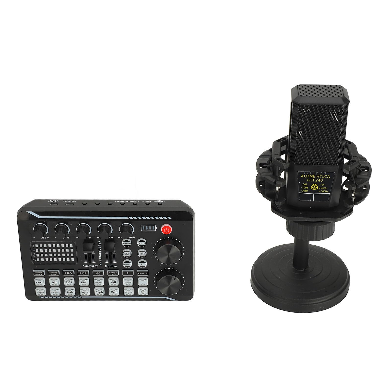 Dpofirs Paquete de Equipo de Podcast Mezclador de Sonido Transparente con Micrófono de Condensador Cardioide para Grabar Transmisión de Canto, Material Plástico Portátil