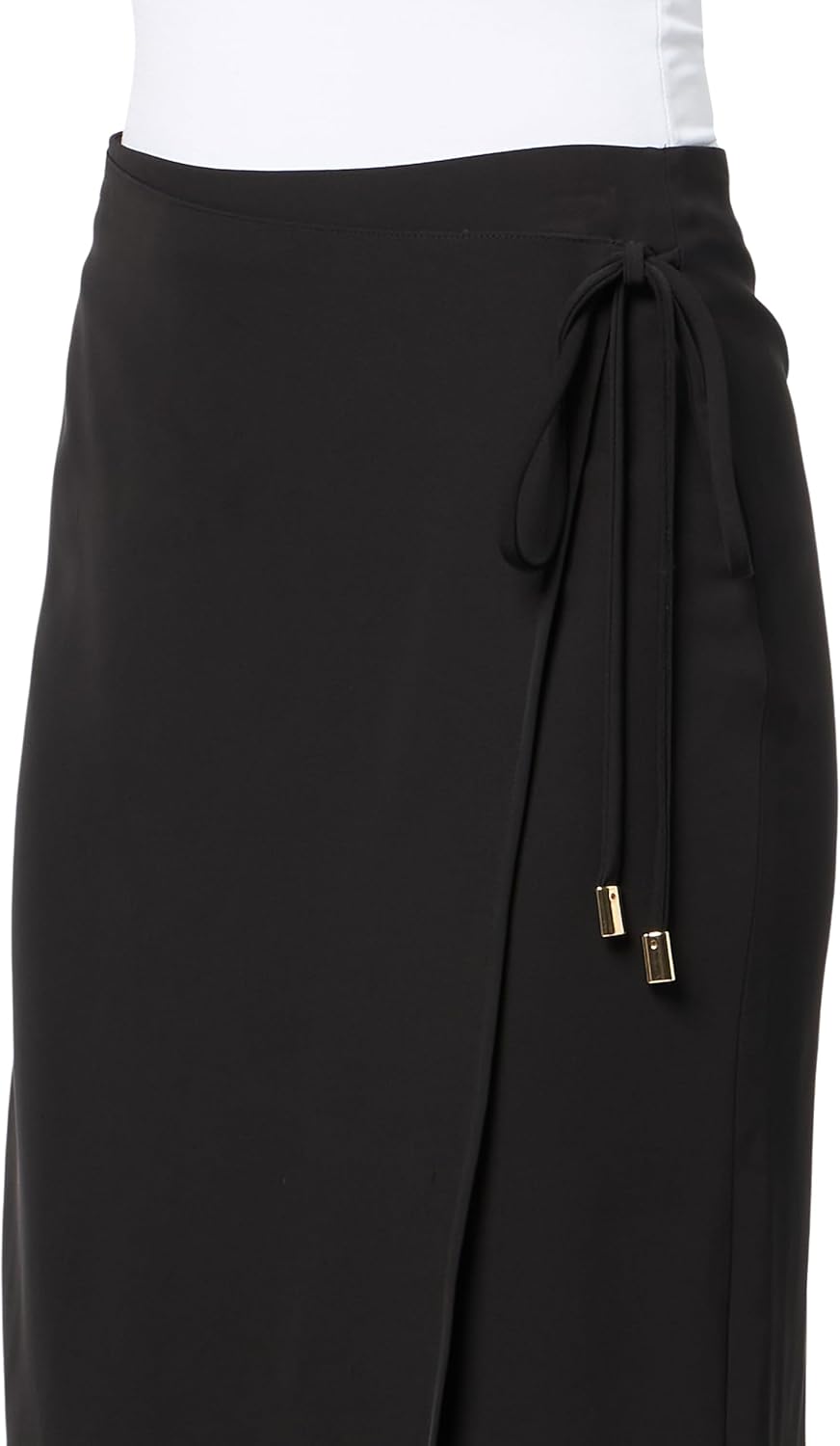 H Halston Womens Soft Suiting Faux Wrap Tie Front Skirt - Image 3