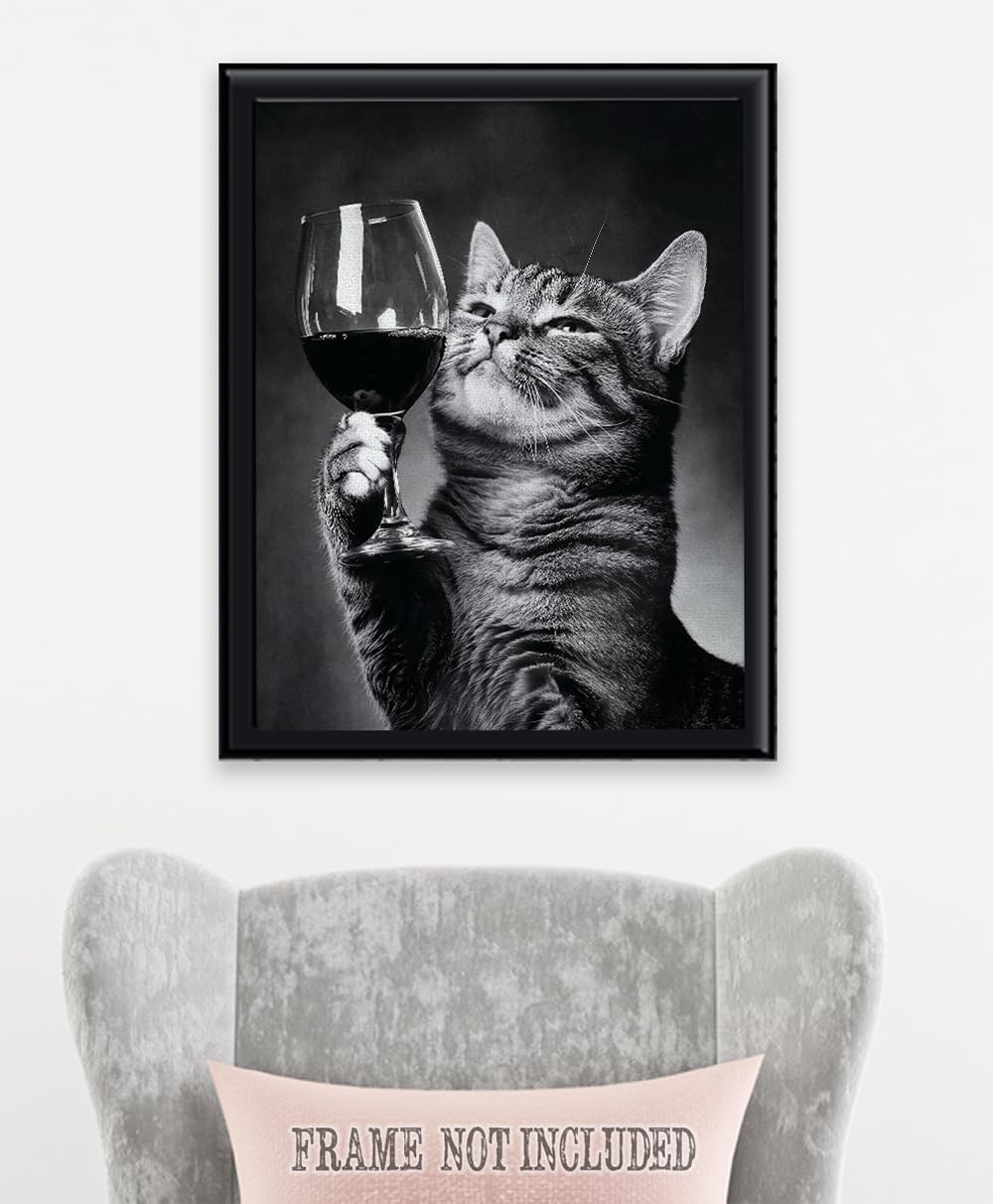 Amazon.com: Cheers, Cat with Wine Poster - 16x20 Stretched Canvas