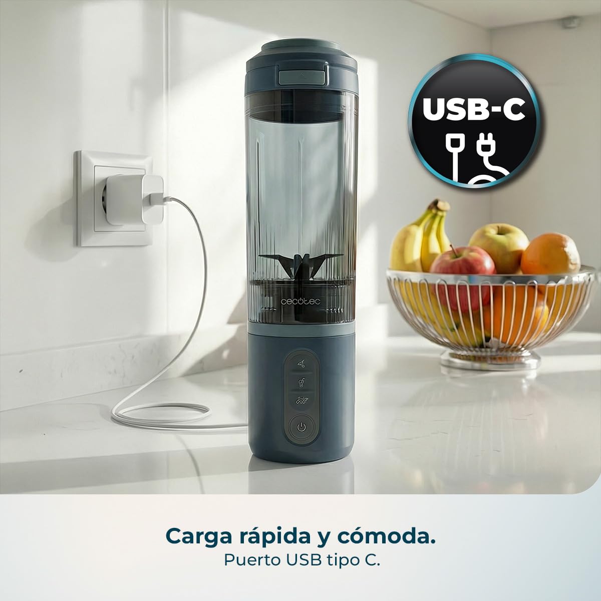Cecotec Batidora de Vaso Individual Power Titanium Shake2Go Dark. 180W, Vaso Tritan 600ml Libre BPA, 3 Programas Automáticos, Diseño Compacto y Portátil, Smoothies Listos para Llevar — view 8