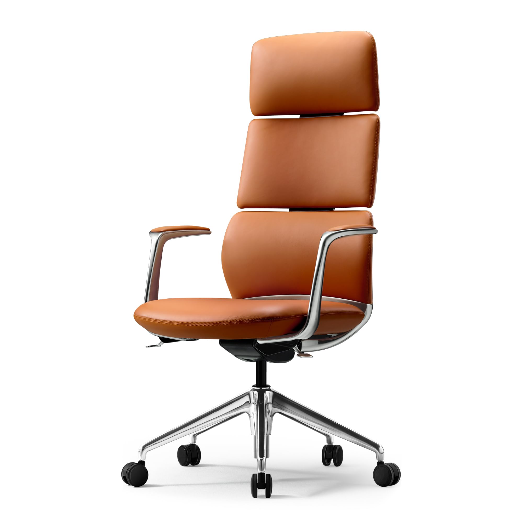 TOMU Executive Leather Office Chair, Top Grain Genuine Leather Executive Chair High Back with headrest, Adjustable Tilt &amp; Height, Ergonomic Swivel Chair with Wheels (Orange)