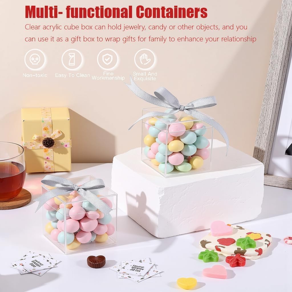 Clear Acrylic Boxes 2x2x2 Inch，Small acrylic gift box with Lid, Clear Square Cube Acrylic Candy Storage for Candy,Gift,Stackable Cube Container, Transparent Box Favor Boxes for Display