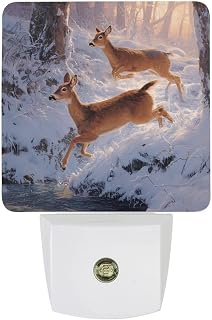 Deers Snowy Warm Winter Sun Night Light LED Night Lights Plug Into Wall 11.5x7.5x5cm