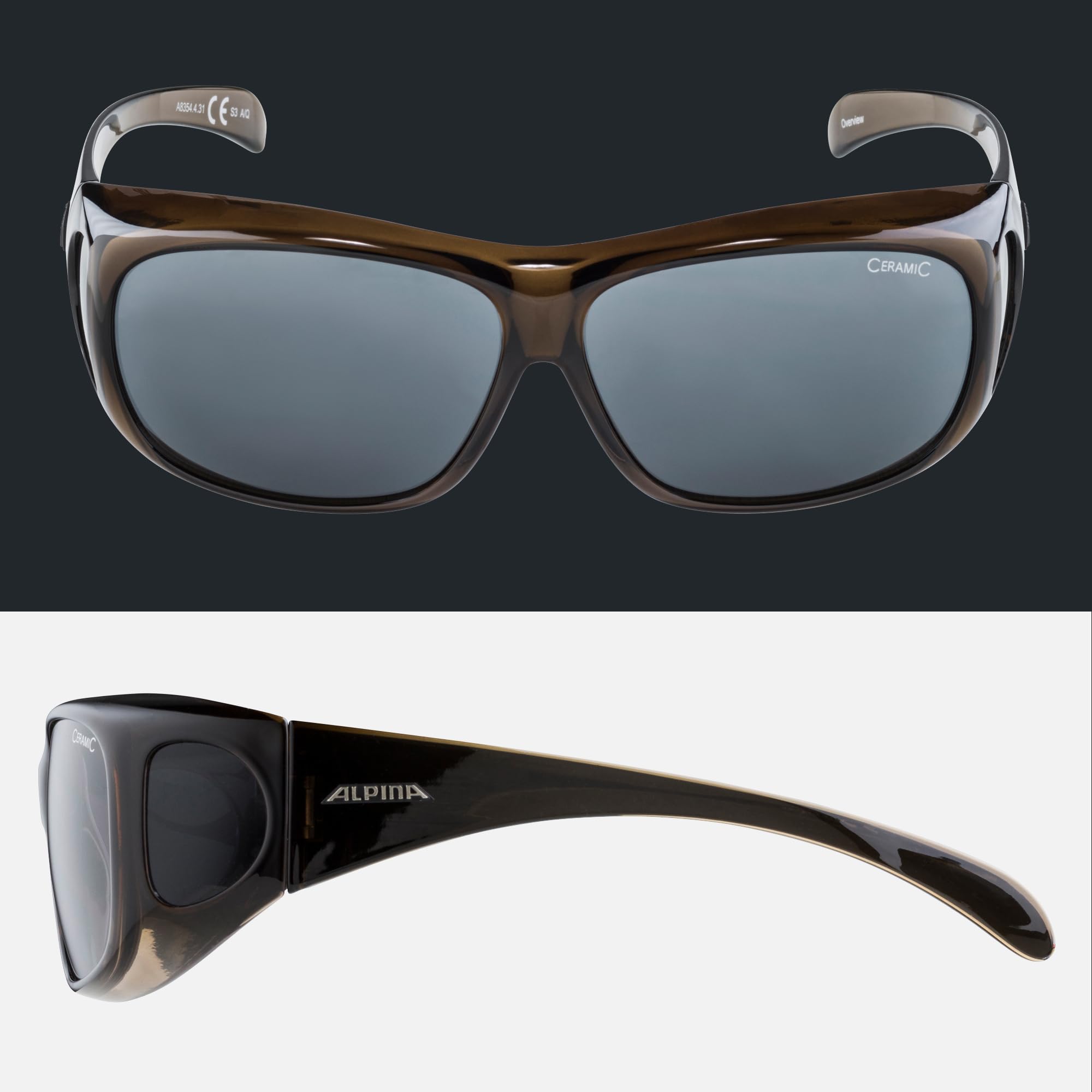 Alpina Overview - Verzerrungsfreie und Bruchsichere Sonnenbrille für Brillenträger, Aufsatz für Brillenträger, 100 Prozent UV-Schutz Für Erwachsene