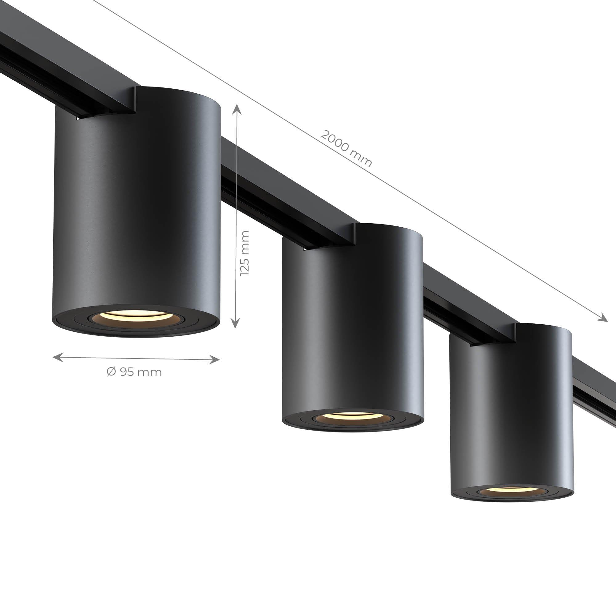 Ledvion - Sistema de rieles iluminacion, 2m, Carril Monofasico, Sin bombilla GU10, Negro, 6x spot GU10 orientabili, Lampara techo, plafon led techo cocina
