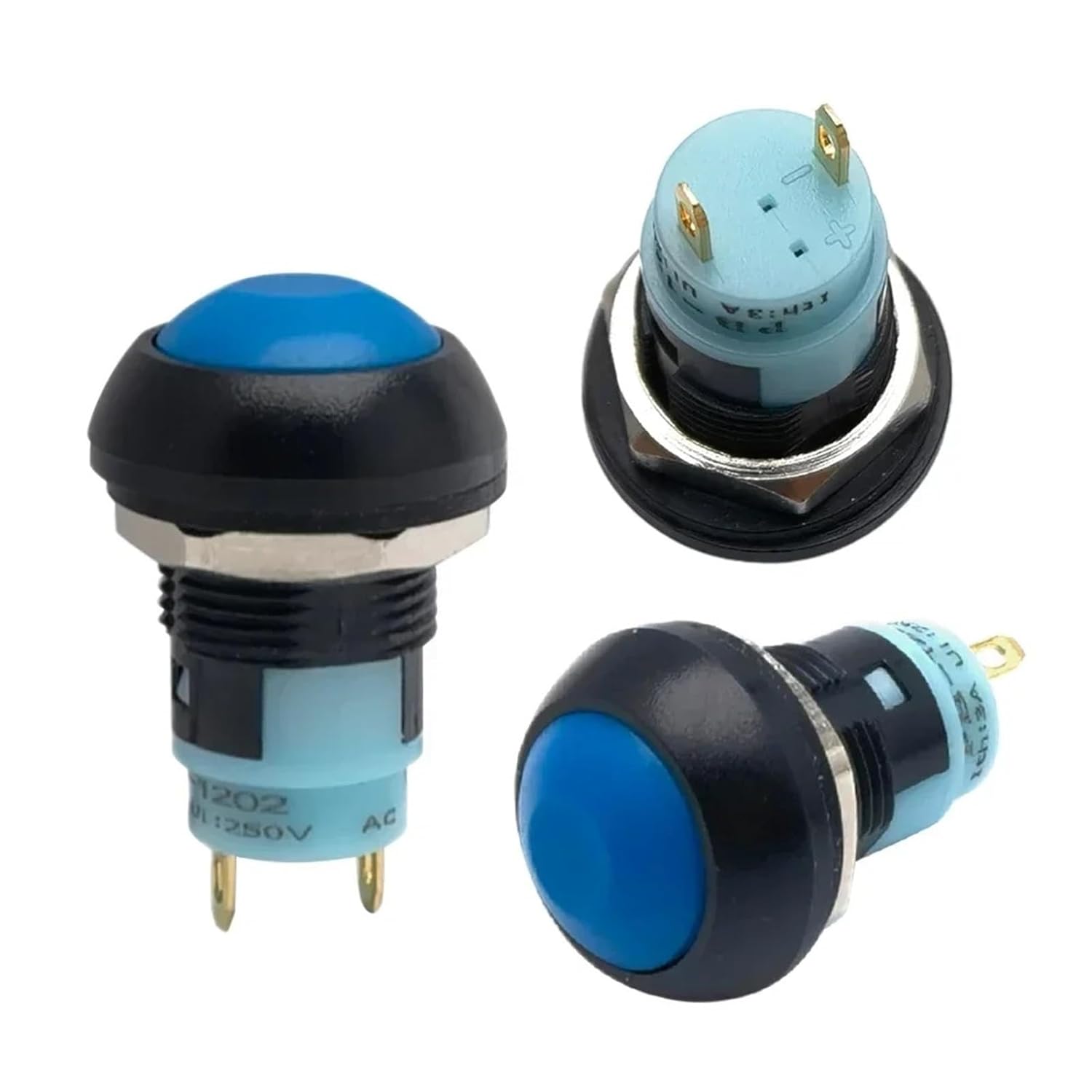 5/10pcs PBS 33A Mini Plastic Latching Push Button Switch Round Head ON Off 2 Pin 12mm Self Locking Push-Button Red Green Blue(Black,5pcs)