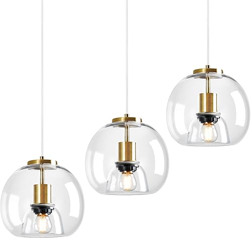 Miniatura 10 de Luces colgantes de vidrio rojo para isla de cocina, lámpara colgante dorada, lámpara colgante de globo de vidrio, iluminación colgante moderna para