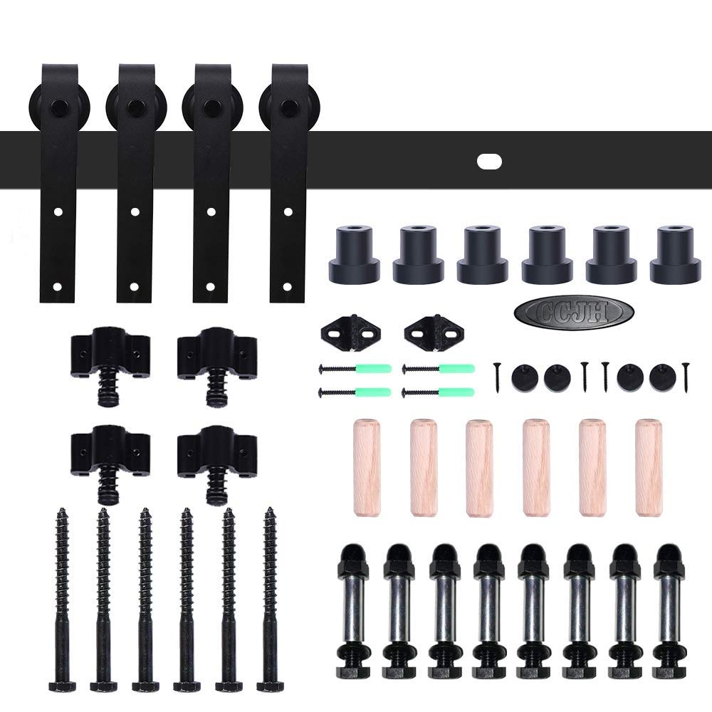 15FT/457cm Sliding Barn Wood Door Hardware Closet Kit Sliding Track Roller Hangers for Double Doors