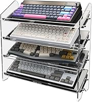 Vista 6 de Bright Stone Soporte de exhibición de teclado acrílico, estante de almacenamiento de teclado mecánico, organizador de acrílico multicapa, soporte
