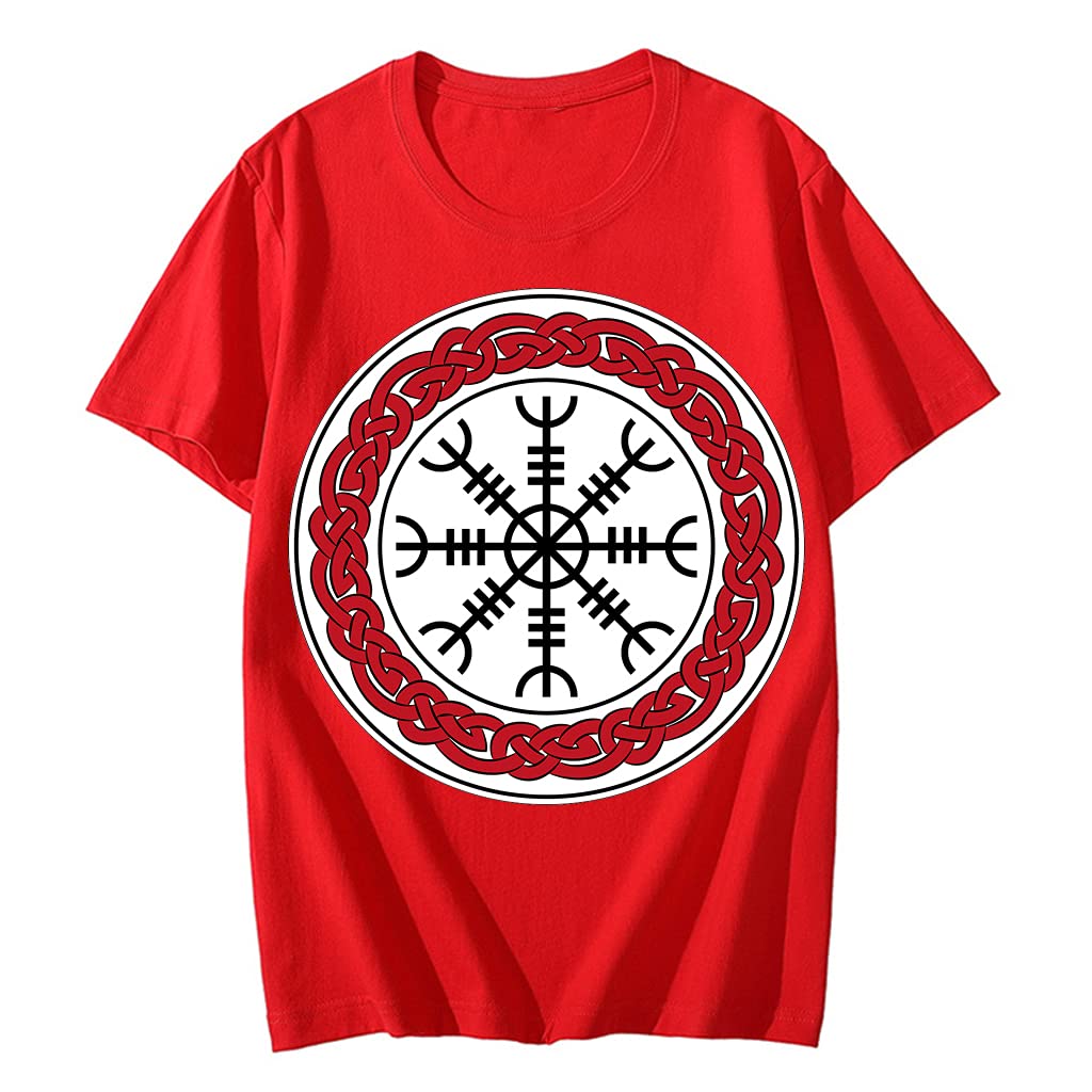 T-Shirt Viking Homme Rouge Coton Graphique Boussole Celtique Manches Courtes Taille M