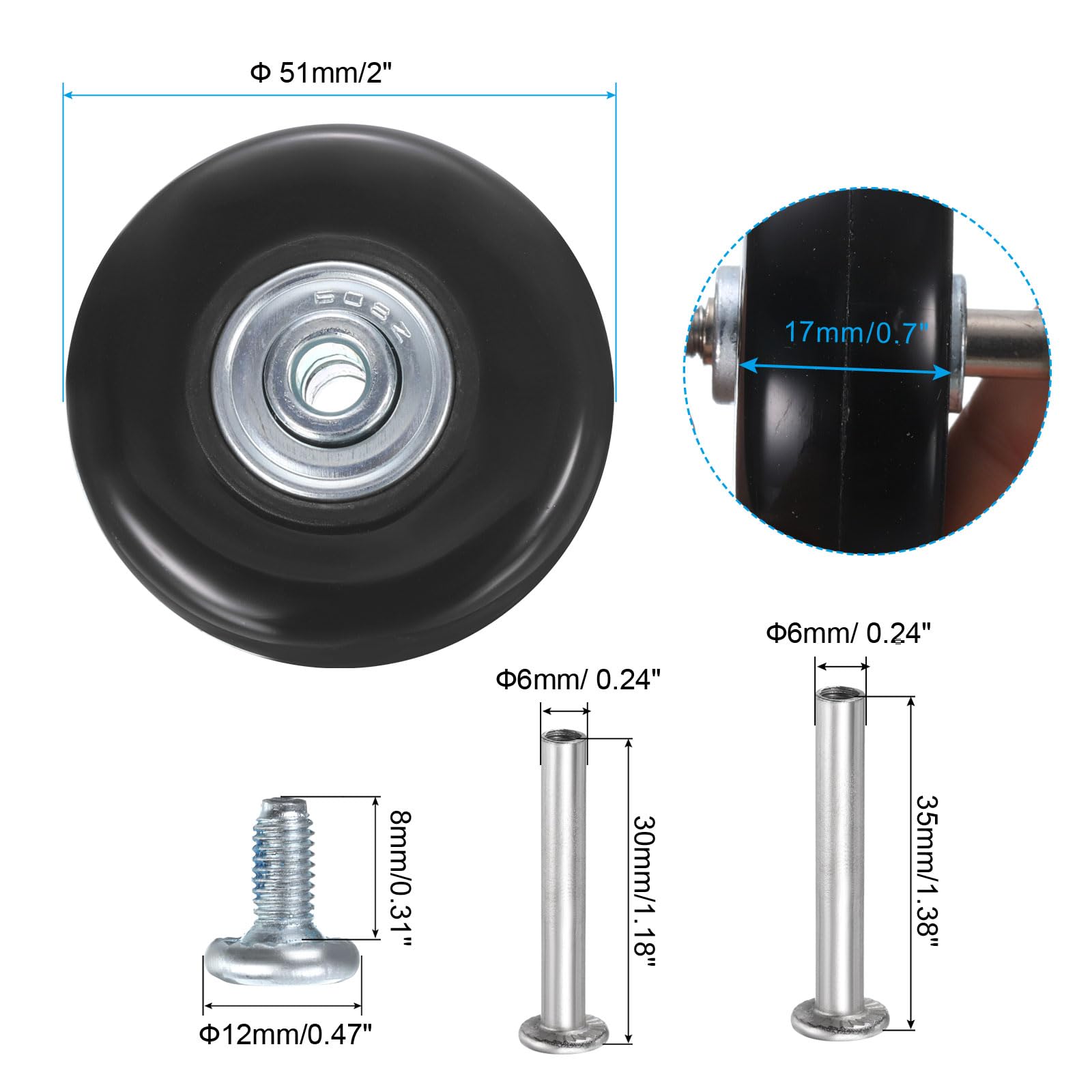 uxcell Luggage Wheels Replacement 51 x 17 mm/2