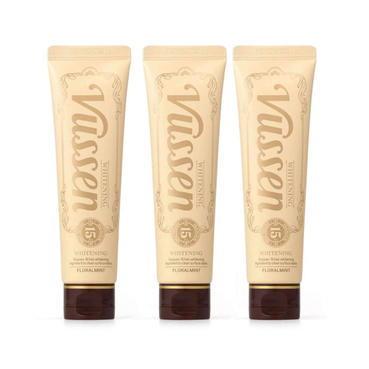 Vussen 15 Advanced Whitening Toothpaste for Adults 2.8oz (80g) – Floral Mint, Fluoride-Free, Enamel Safe (Pack of 3)