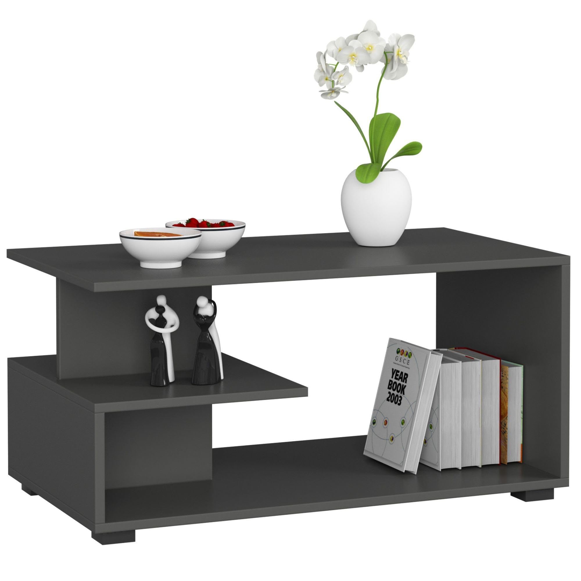AKORD | Tavolino da Caffè in Legno | Tavolo Salotto Moderni | Credenza per il Soggiorno | Arredamento Casa | Tavolini a 3 livelli | Piano in laminato 16mm | 90 x 45 x 51 cm | Grafite Grigio