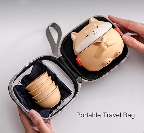 Miniatura 9 de TUCHACA Mini juego de té Gaiwan, bonita taza de té de conejo con bolsa portátil para viajes, tetera Gongfu de cerámica china con 1 olla de vidrio y