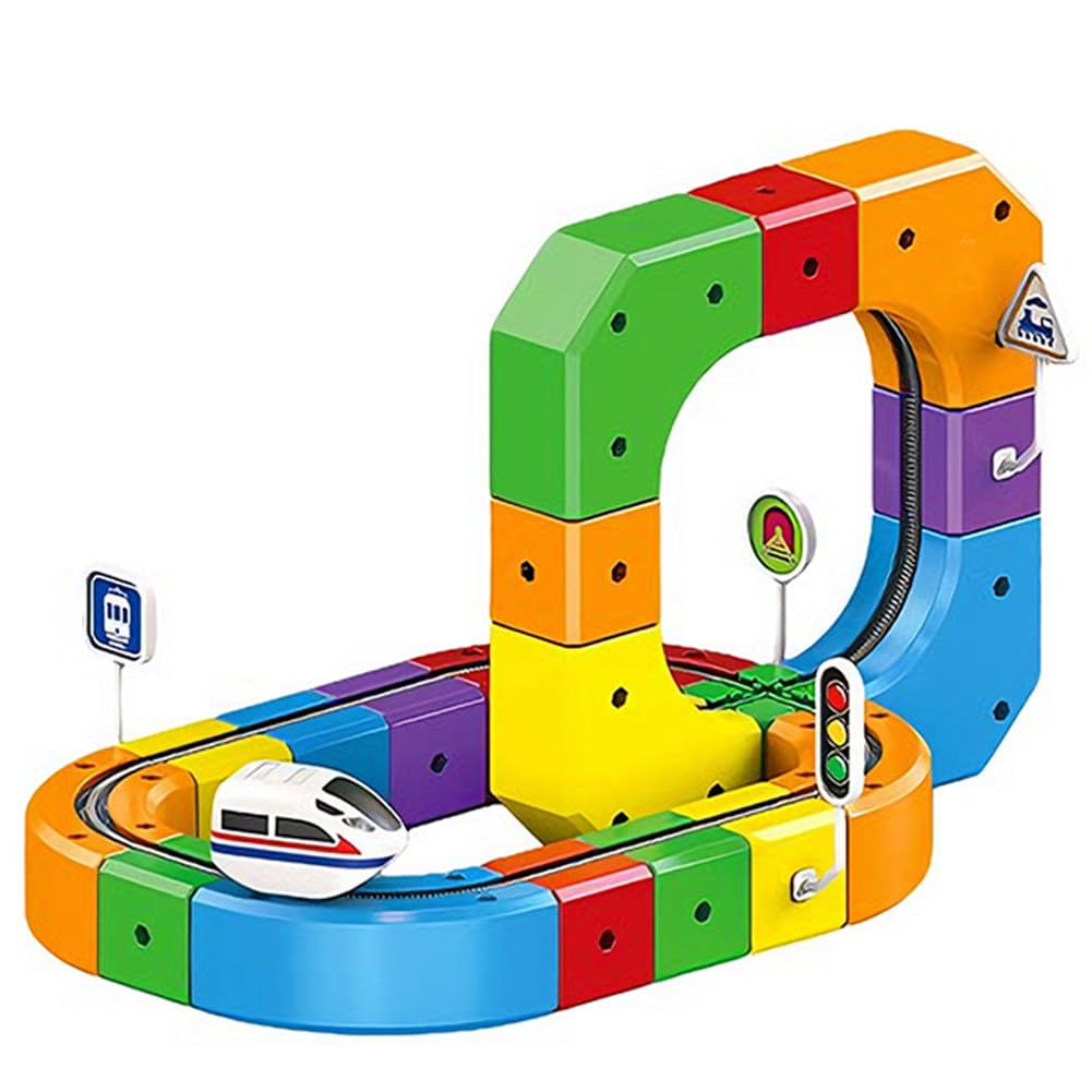 Electric Train Set, Rail Cube, Motorized Car Blocks Track, 3D Magic Gravity-Defying Building Toy Train Track Set, Early Learning Educational Toy for 3 4 5 6 7 8 Years Old Boys Girls