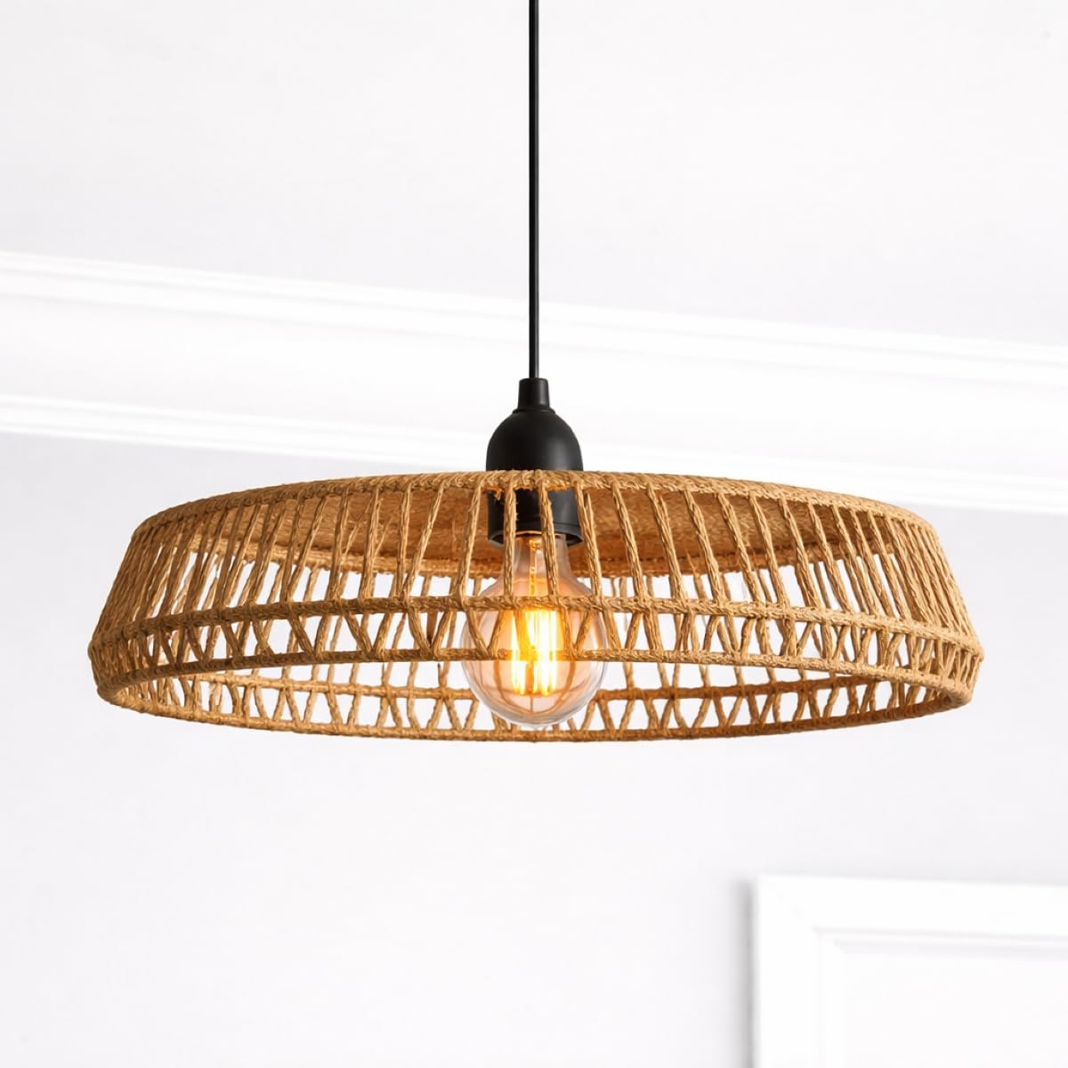 Cgc Lighting Natural String Medium Round Indoor Ceiling Lamp Shade Natural String Round Woven Easy Fit Non Electrical (Medium Round) 50Cm