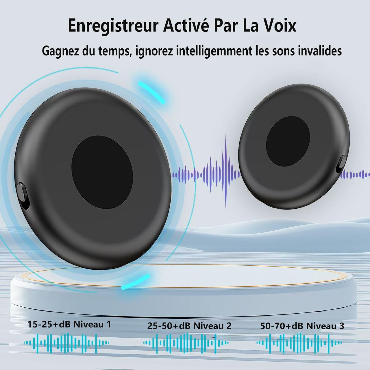 Enregistreur Vocal Espion, Rechargeable par USB, Mémoire 64 Go, Dictaphone Vocalet Activation, Dictaphone Enregistreur Vocal pour Cours, Réunions, Entretiens