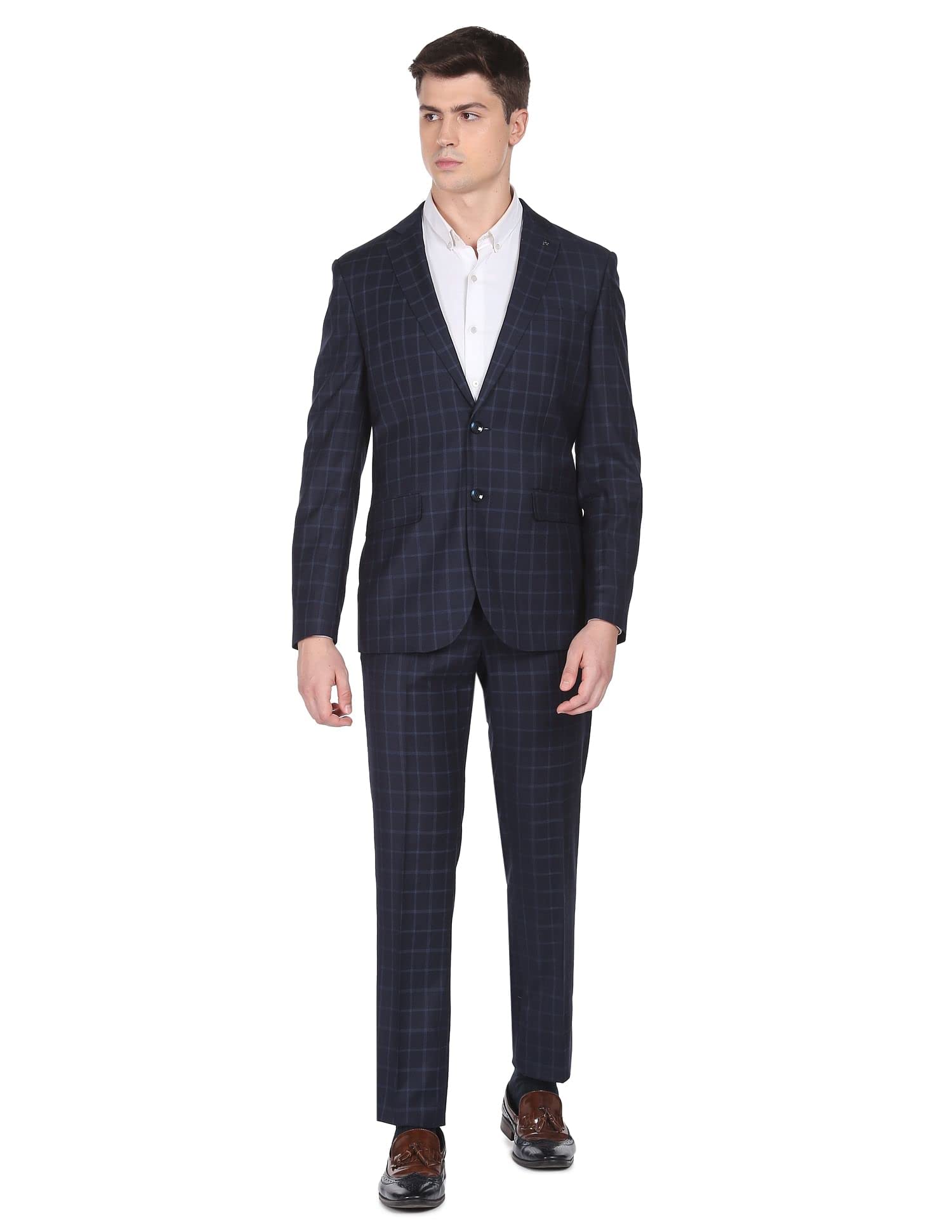 arrow Men Navy Windowpane Check Two Piece Suit-picture-50