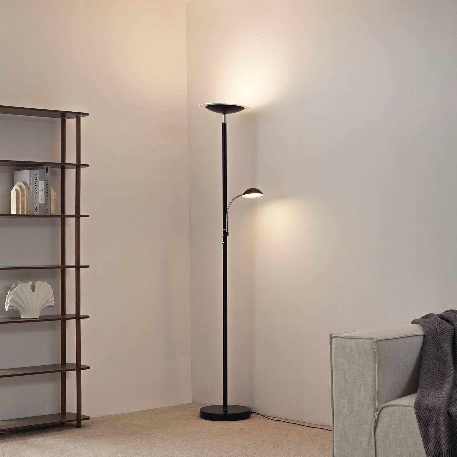 Lindby LED Stehlampe, Deckenfluter dimmbar verstellbarer Lesearm Standleuchte Metall Standlampe Wohnzimmerlampe Leselampe