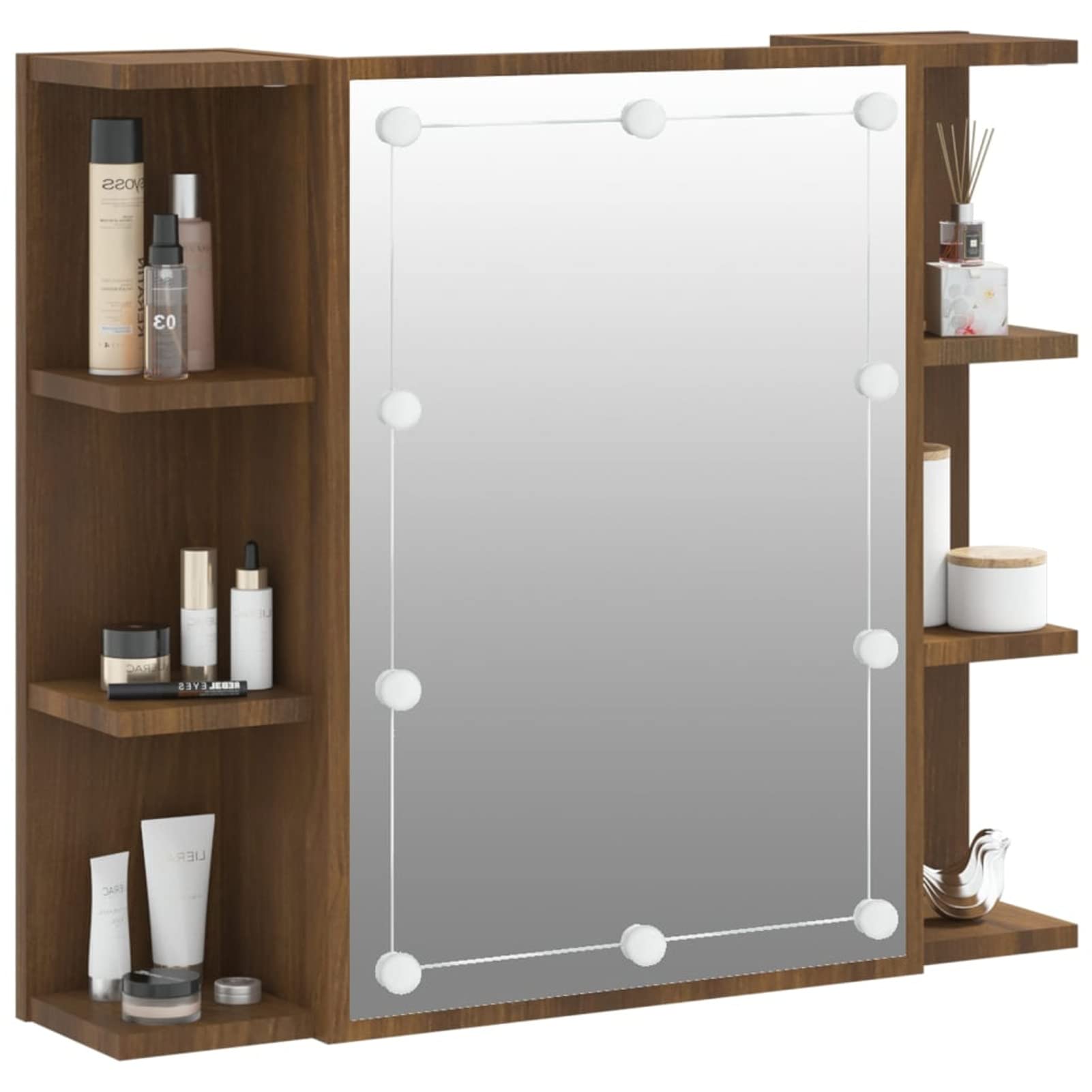 Mobile a Specchio con LED Rovere Marrone 70x16,5x60 cm,Mobile Specchio,Armadietti a Specchio Bagno,Mobile Specchio Bagno